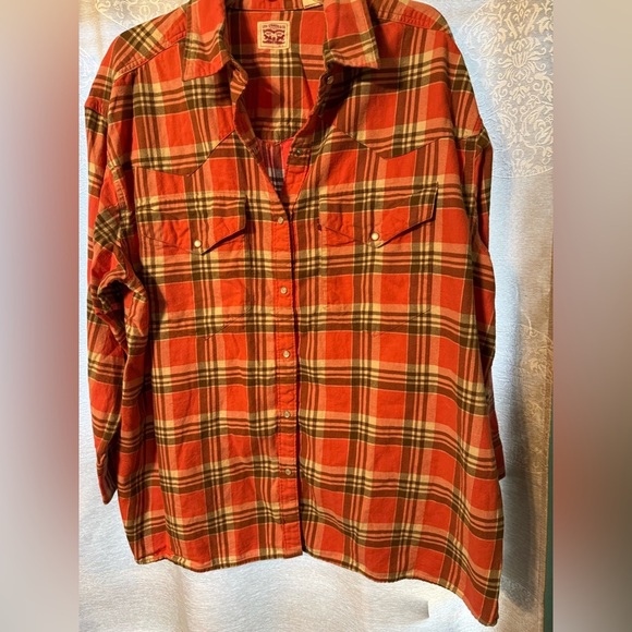 Women’s Levi’s Western Wear Orange/ Brown Top with Pearl Buttons SIZE XL SOFT - Picture 1 of 14